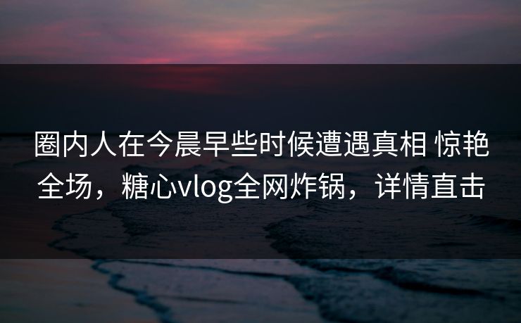 圈内人在今晨早些时候遭遇真相 惊艳全场，糖心vlog全网炸锅，详情直击