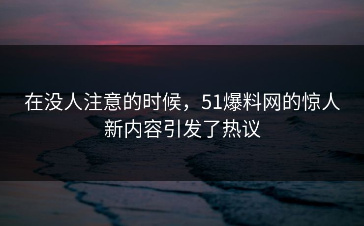 在没人注意的时候，51爆料网的惊人新内容引发了热议